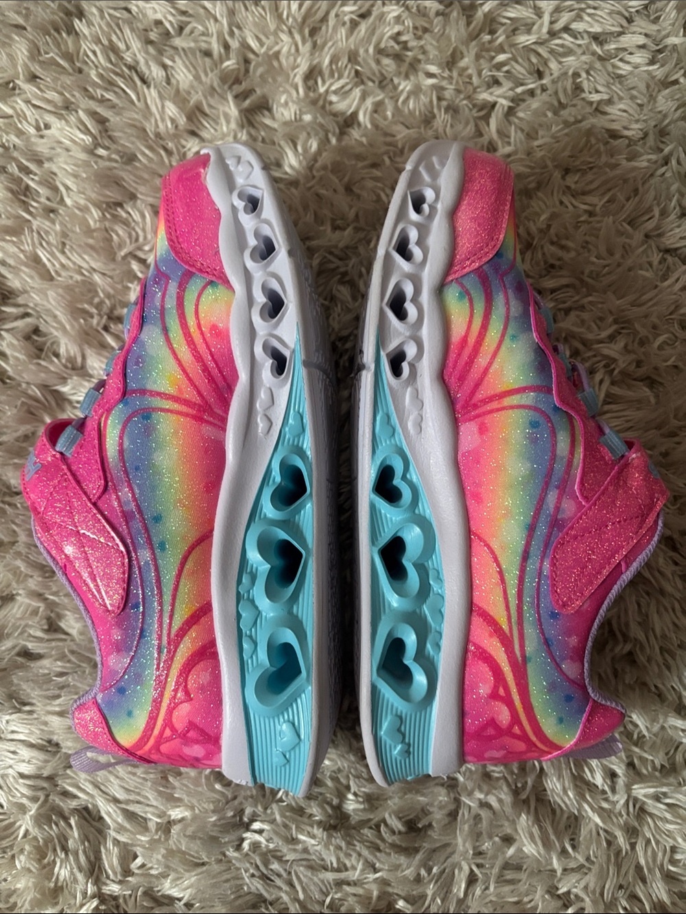 NWT Kids Rainbow Light-Up Sneakers in Pink size 1 Skechers - Picture 6 of 7